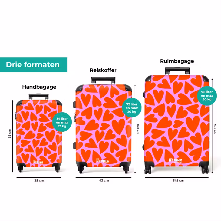 Koffer - Dicht patroon van rode harten op roze achtergrond — 3