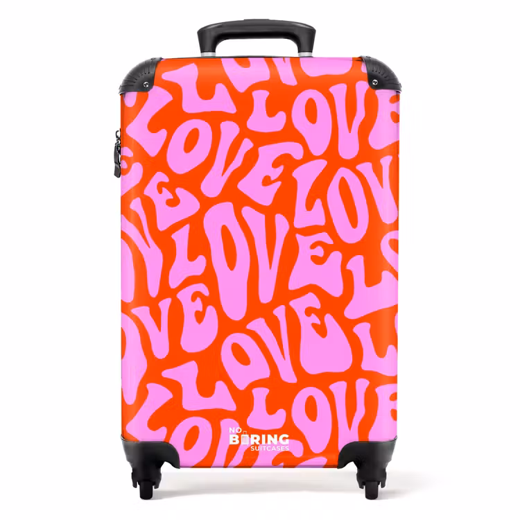 Koffer - Herhalend ‘LOVE’-patroon in roze op rood — 1