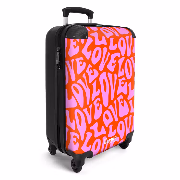 Koffer - Herhalend ‘LOVE’-patroon in roze op rood — 2
