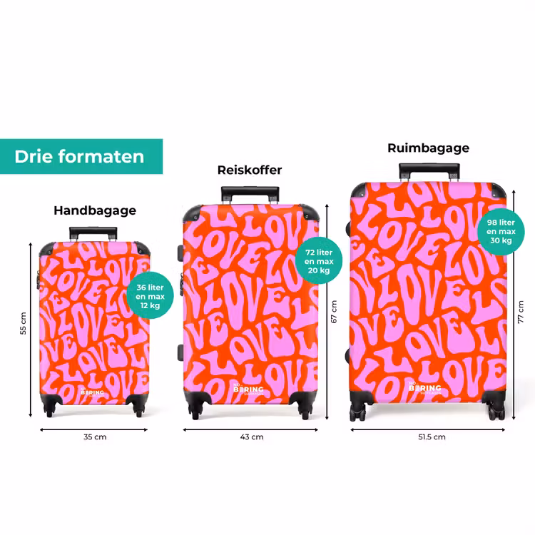 Koffer - Herhalend ‘LOVE’-patroon in roze op rood — 3