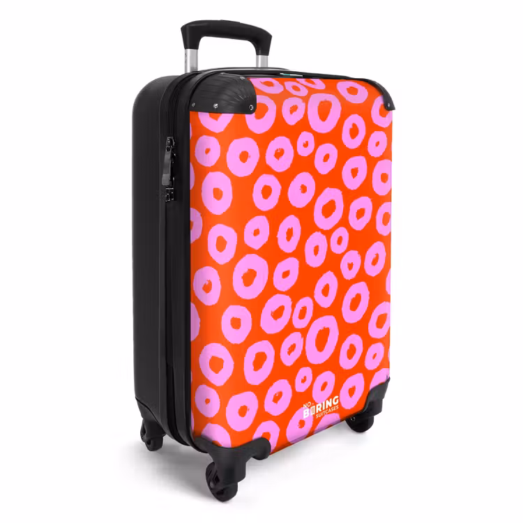 Koffer - Roze cirkelpatroon met hartjesvulling op rood — 2