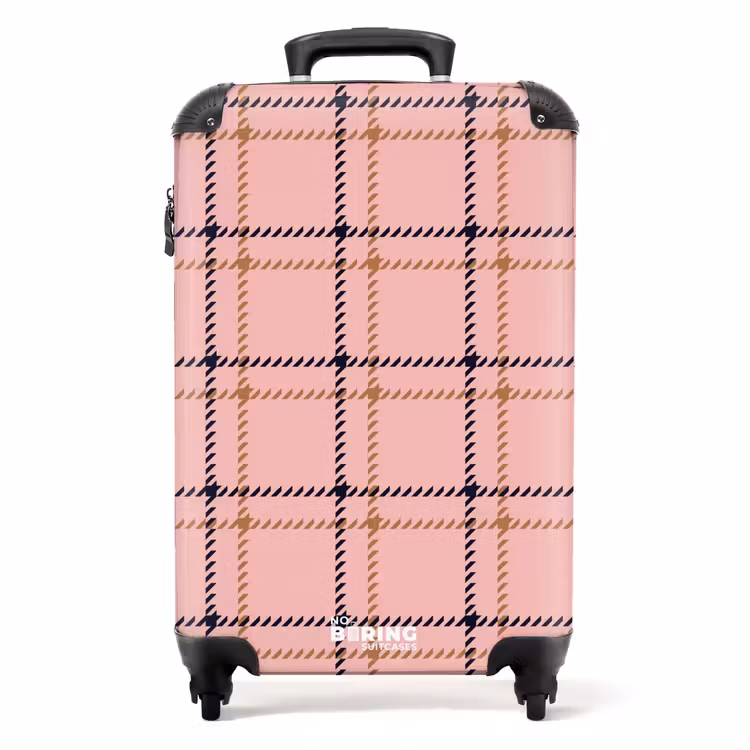 Koffer - Roze ruitstructuur met bruine en zwarte accenten — 1