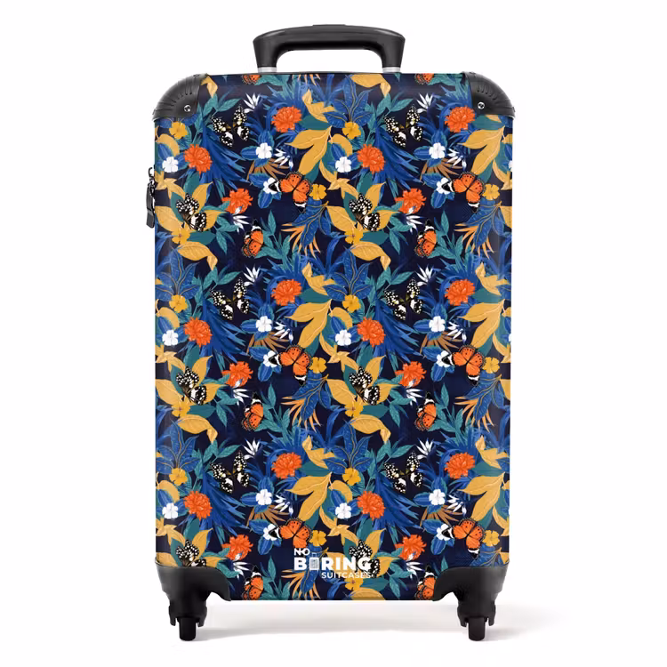 Koffer - Tropisch vlinder patroon donker blauw — 1