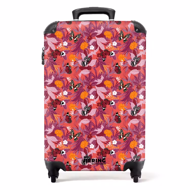 Koffer - Tropisch vlinder patroon donker roze — 1