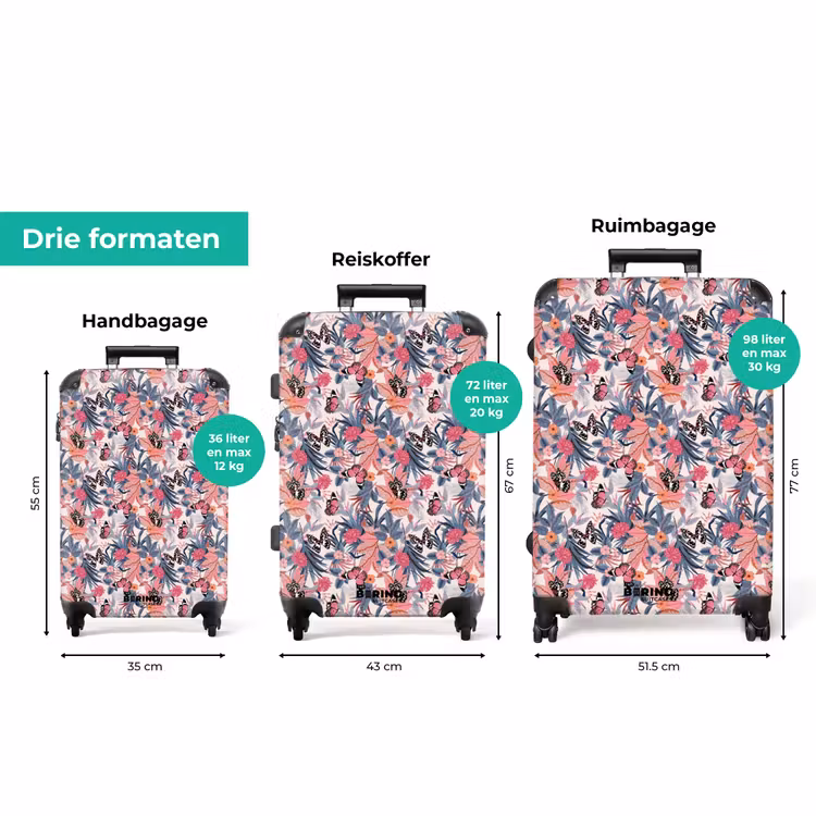 Koffer - Tropisch vlinder patroon licht roze — 3