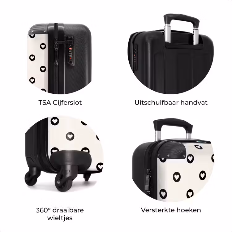 Koffer - Valentijn hartjes cirkelpatroon zwart wit — 8