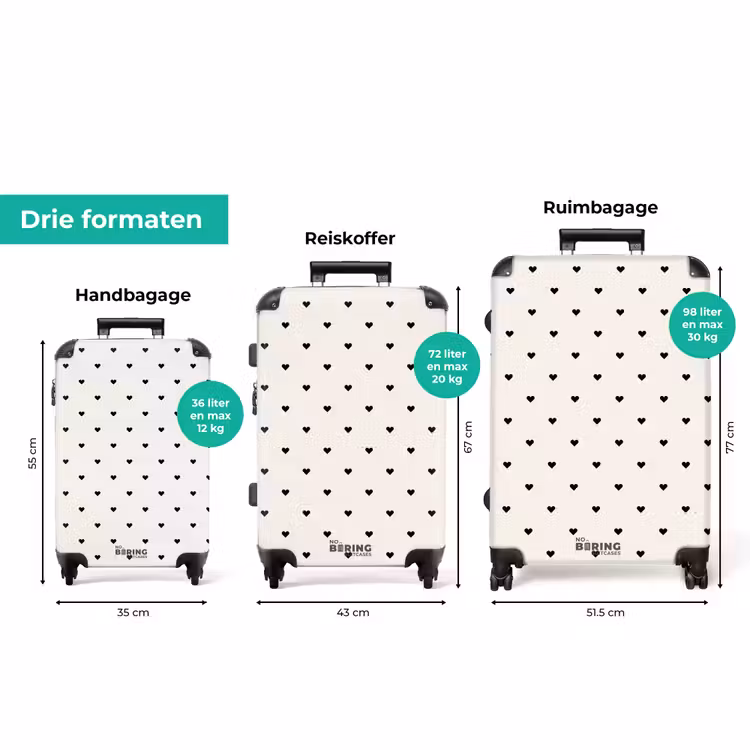 Koffer - Valentijn hartjes rijen patroon zwart — 3