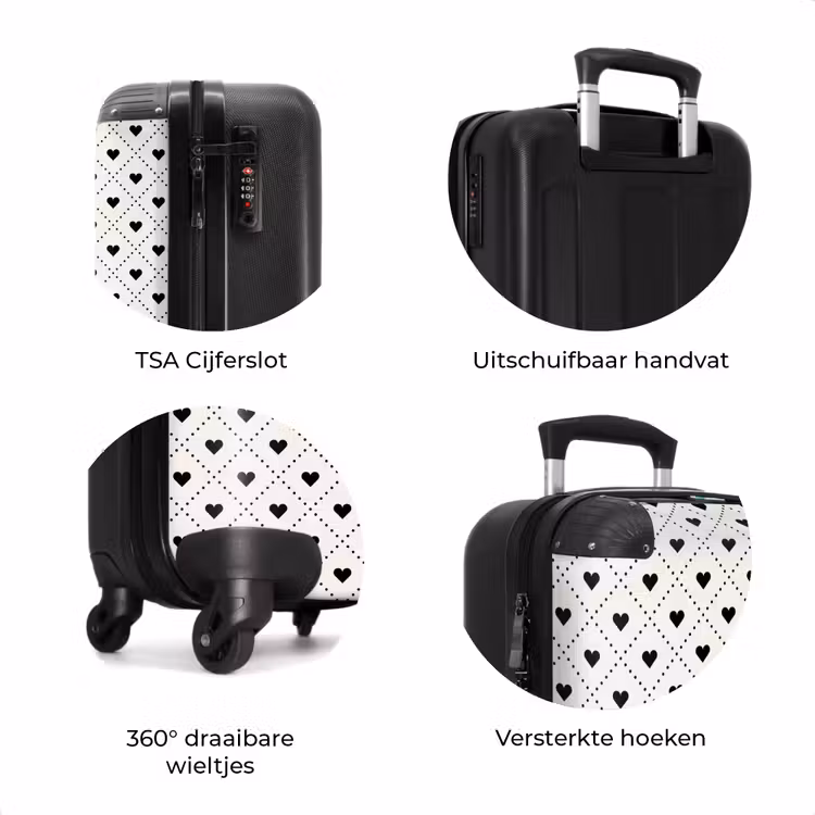 Koffer - Valentijn hartjes ruitpatroon zwart wit — 8