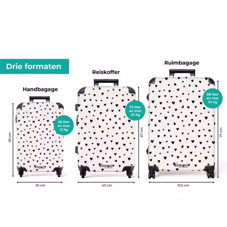 Koffer - Valentijn hartjes verspreid patroon zwart — 3