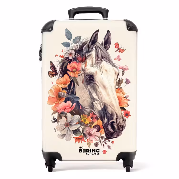 Koffer - Wit paardenhoofd omringd door bloemen en vlinders — 1