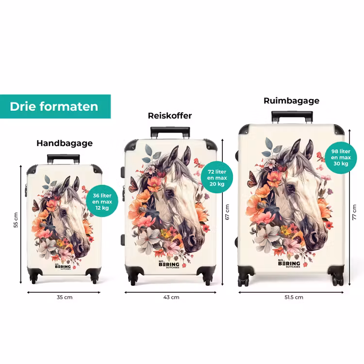 Koffer - Wit paardenhoofd omringd door bloemen en vlinders — 3