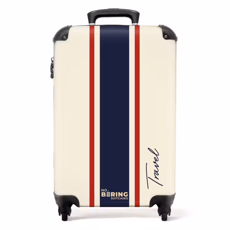 Koffer - Crèmekleurige achtergrond met centrale tricolor baan en tekst Travel — 1