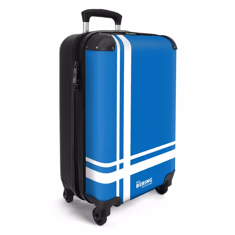 Koffer - Helderblauwe achtergrond met wit hoekpatroon linksonder — 2