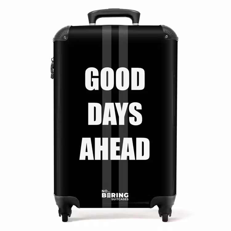 Koffer - Zwarte achtergrond met grijze middenbanen en tekst Good Days Ahead — 1
