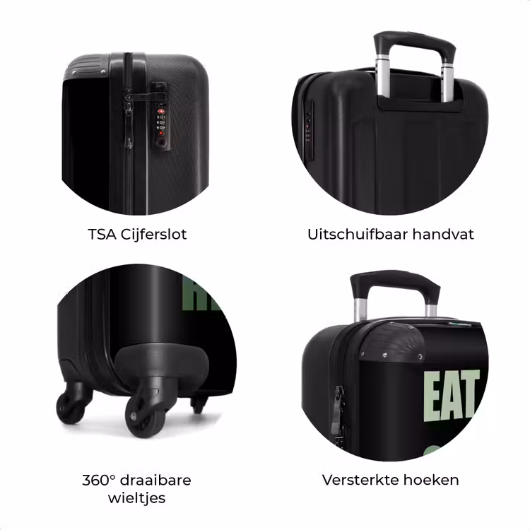 Koffer - Zwarte achtergrond met groene tekst Eat Sleep Travel Repeat — 7