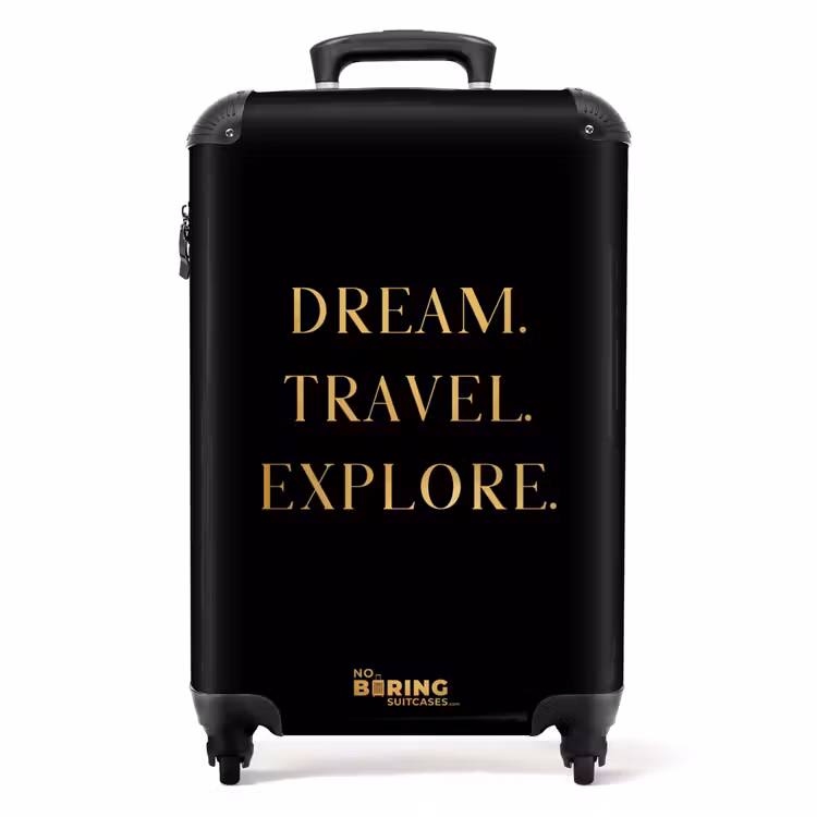 Koffer - Quotes - Dream travel explore - Goud - Reizen - Zwart — 1