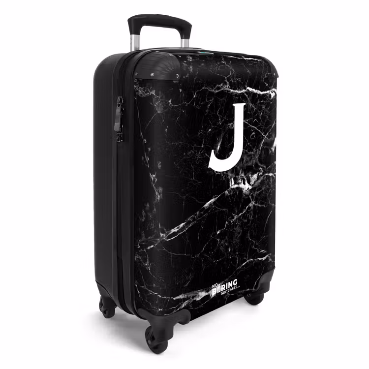 Koffer - Zwart - Marmer look - Letter J - Marmer — 2