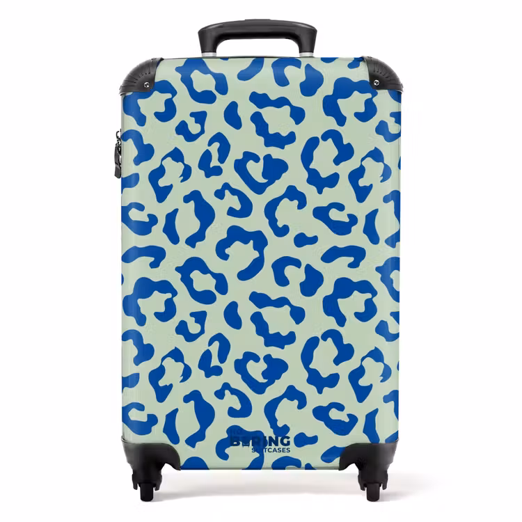 Koffer - Dierenprints - Panterprint koffer in blauw en pastelgroen — 1