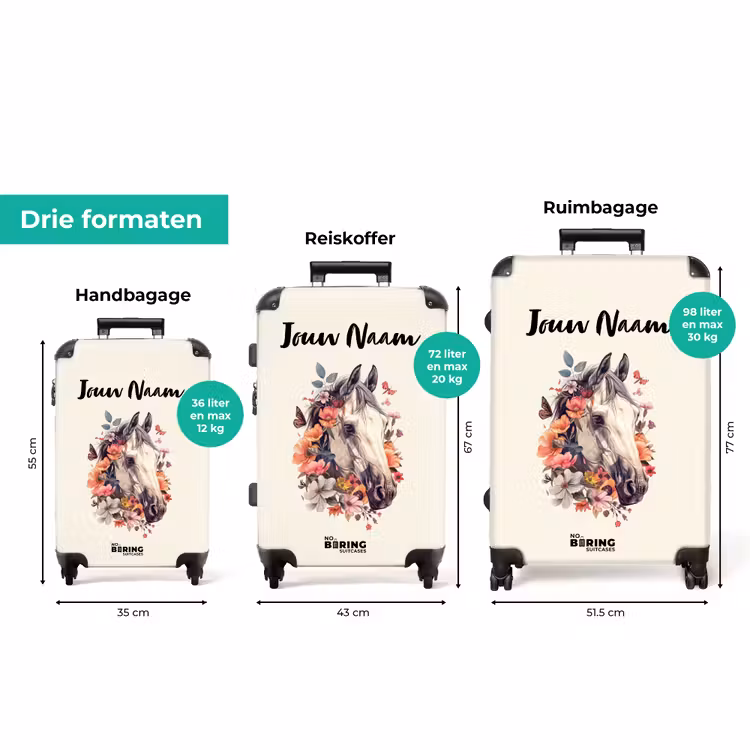 Koffer met naam - Wit paardenhoofd omringd door bloemen en vlinders — 3