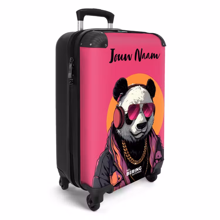 Koffer met naam - Panda met Koptelefoon, Zonnebril en Gouden Ketting — 2