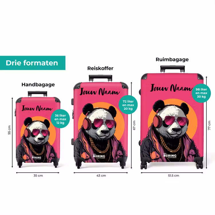 Koffer met naam - Panda met Koptelefoon, Zonnebril en Gouden Ketting — 3