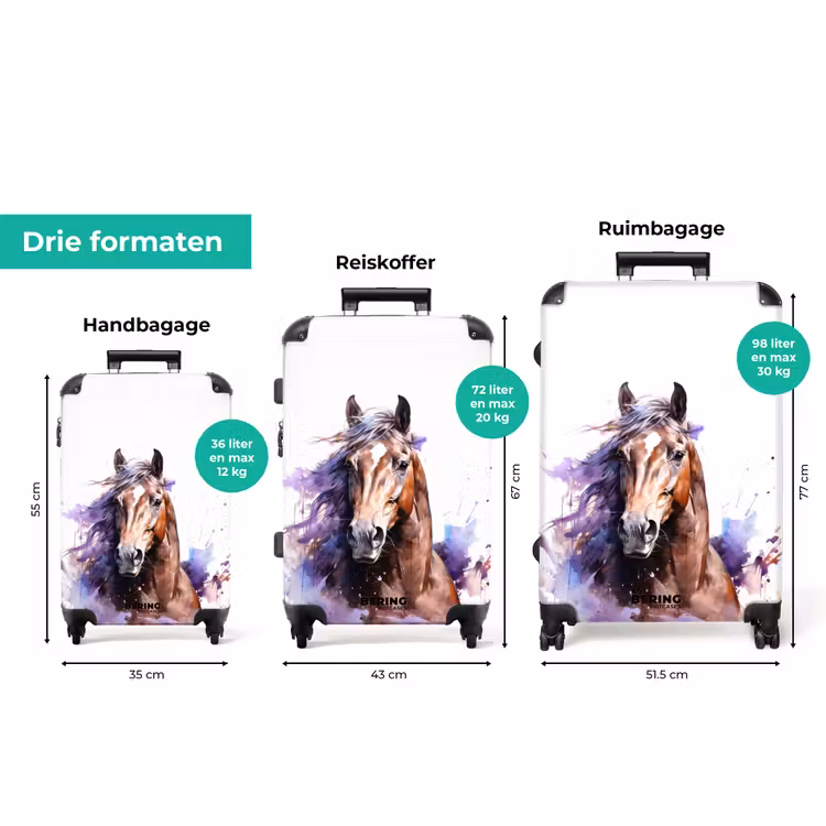 Koffer met naam - Aquarel paard met kleurrijke spatten — 3