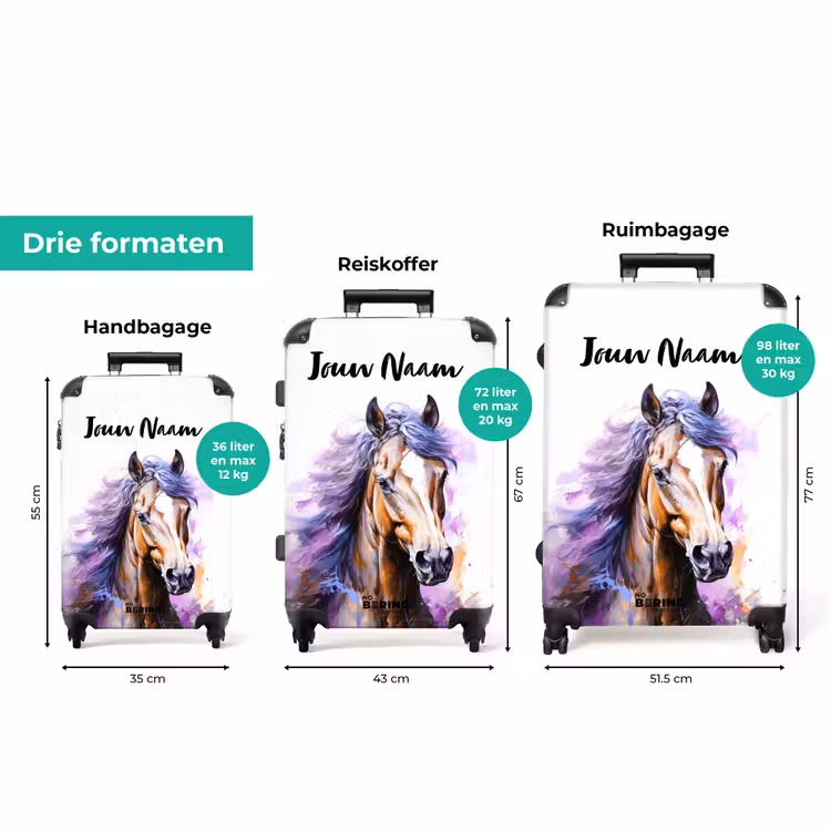 Koffer met naam - Aquarel paard met paarse manen — 3