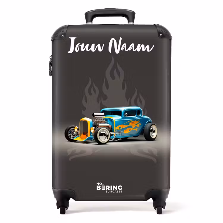 Koffer met naam - Blauwe auto met grijze vlammen — 1