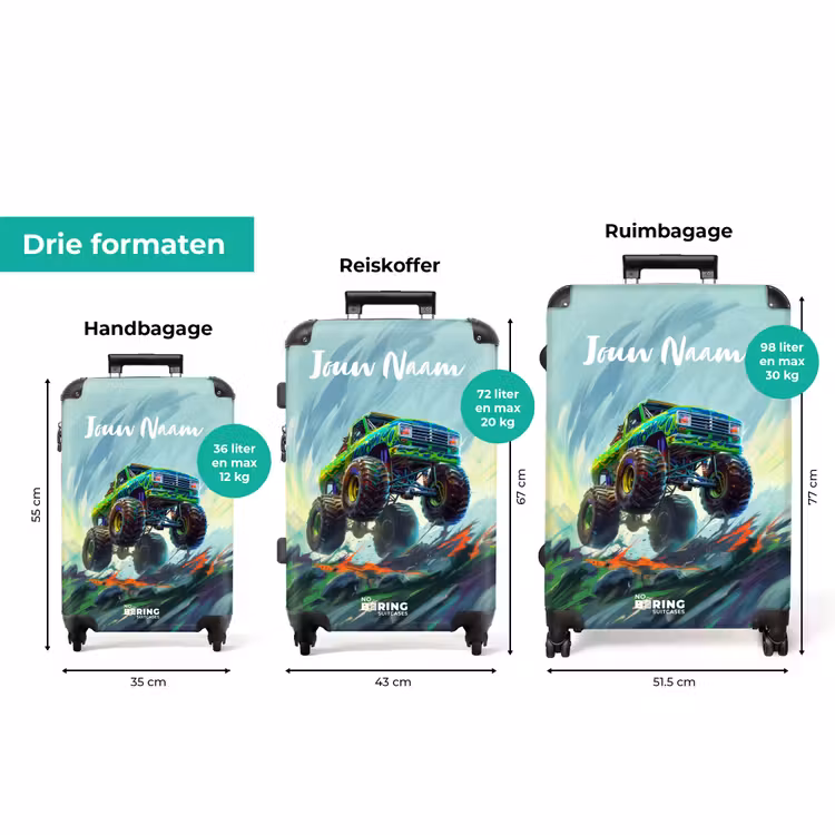 Koffer met naam - Groene Monstertruck met Penseelstreken — 3