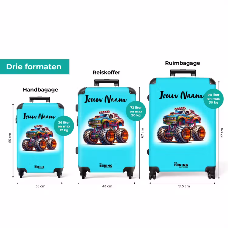 Koffer met naam - Monstertruck op Lichtblauwe Achtergrond — 3