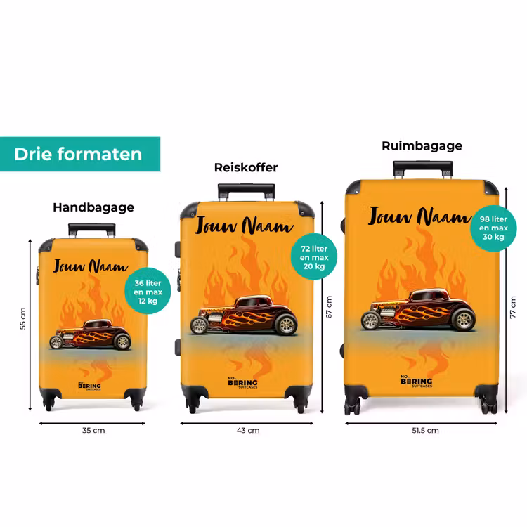 Koffer met naam - Bruine auto met gele vlammen — 3