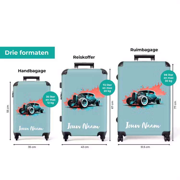 Koffer met naam - Hotrod turquoise — 3