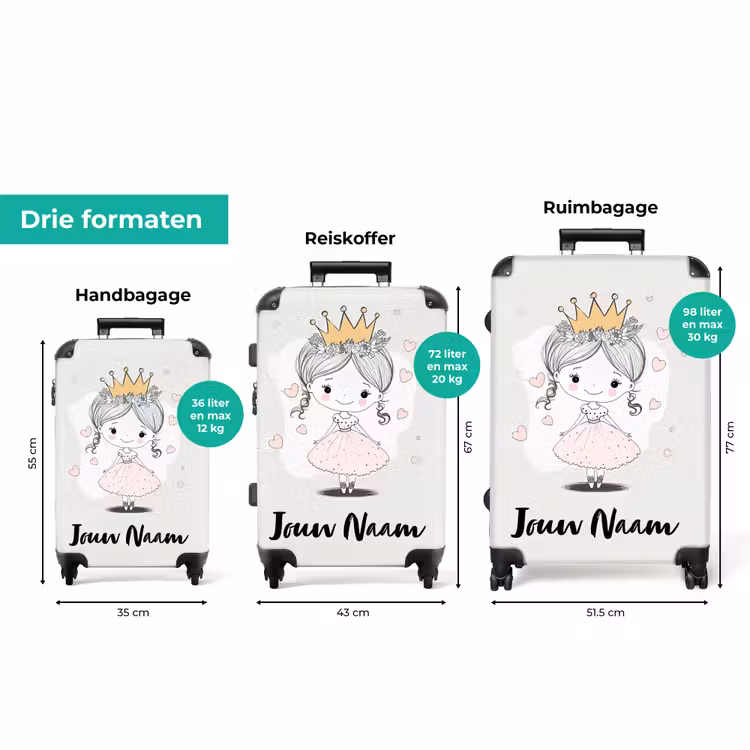 Koffer met naam - Prinses met kroon en roze hartjes — 3