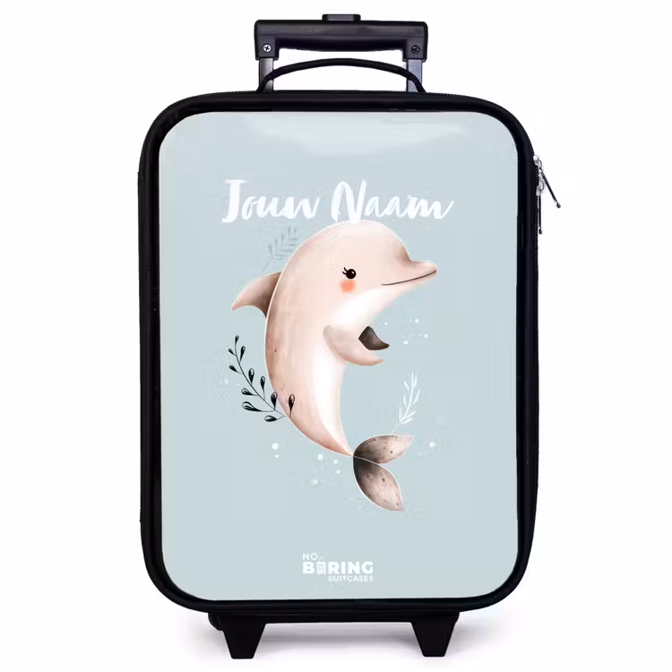 Kinderkoffer - Beige dolfijn in blauw water — 1