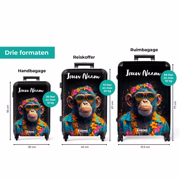 Koffer met naam - Chimpansee met Hawaii Blouse — 3