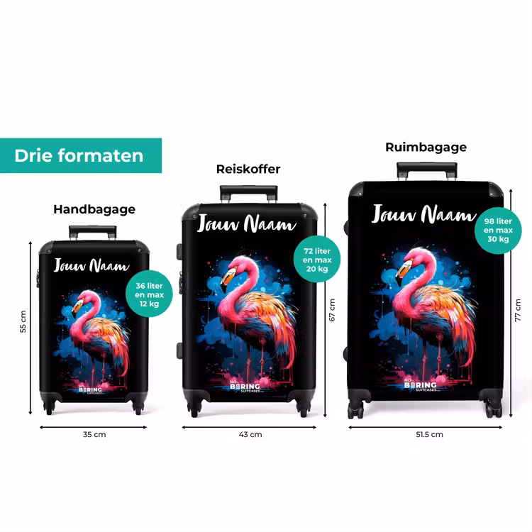 Koffer met naam - Gekleurde Flamingo voor een Verfexplosie — 3