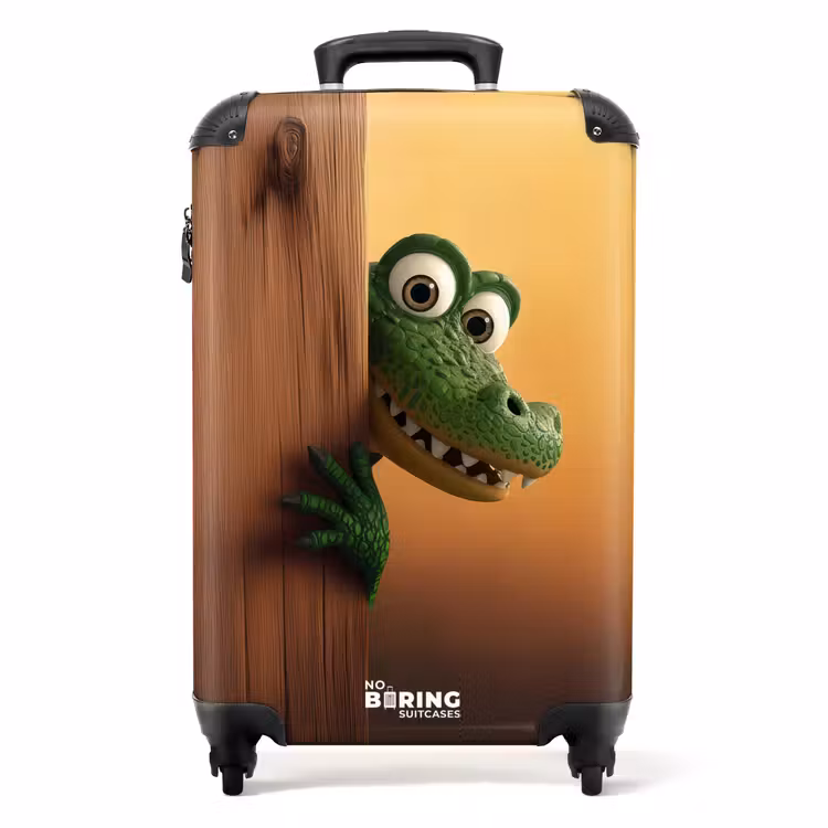 Koffer - Krokodil met grote ogen achter houten muur — 1
