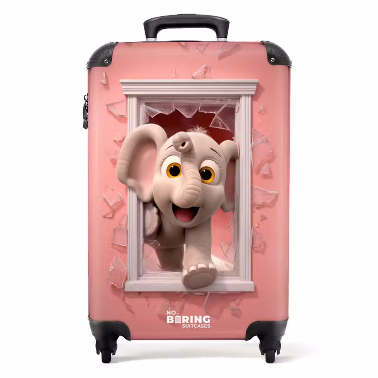 Koffer - Olifant breekt door roze raam met glas — 1