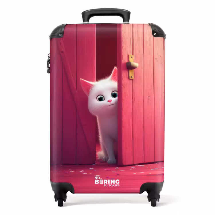 Koffer - Witte kat gluurt door roze deur — 1