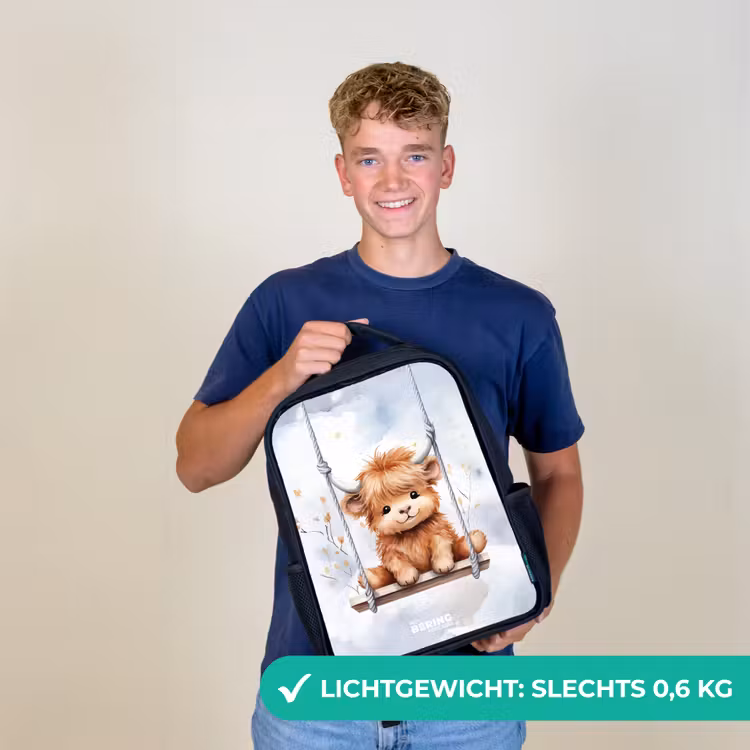 Kinderrugzak - Zwart - Schommelend Schotse hooglander kalf van waterverf — 3
