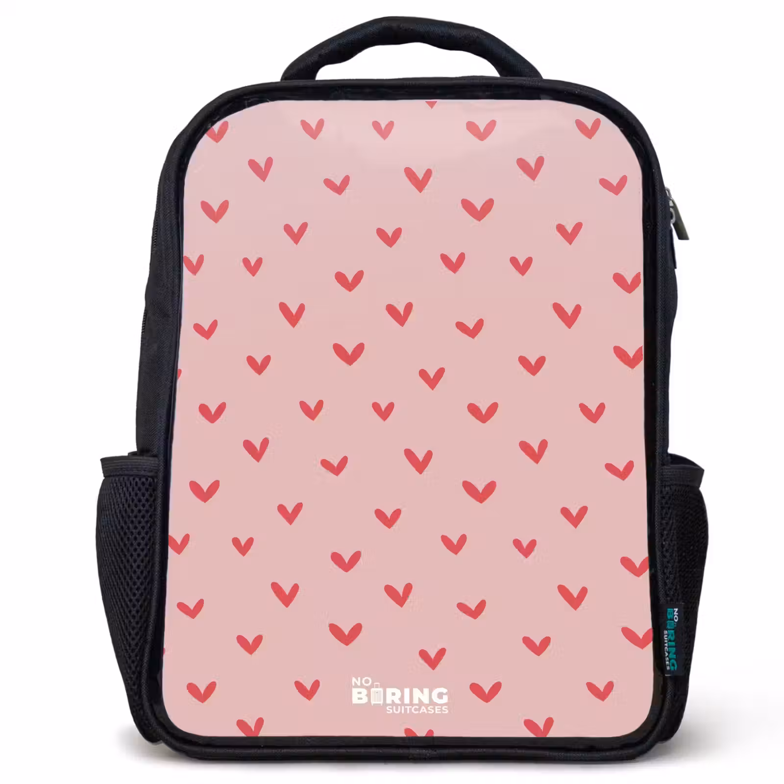Kinderrugzak - Zwart - Hartjespatroon met roze kleuren — 1