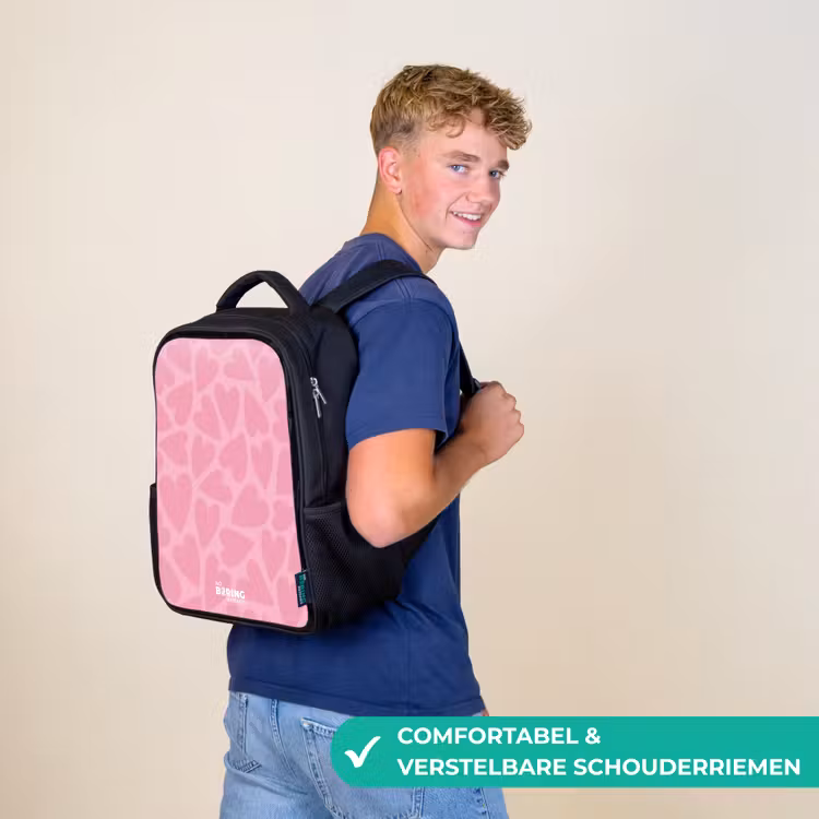 Kinderrugzak - Zwart - Roze hartjes patroon — 2