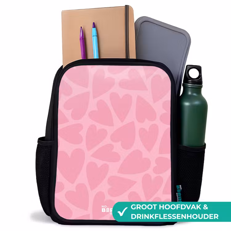 Kinderrugzak - Zwart - Roze hartjes patroon — 4