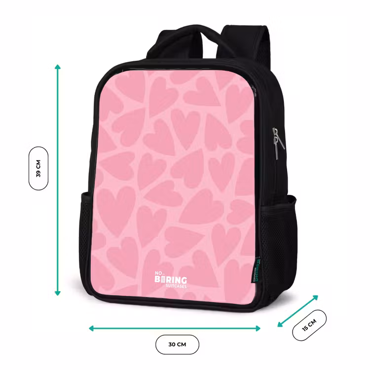 Kinderrugzak - Zwart - Roze hartjes patroon — 5