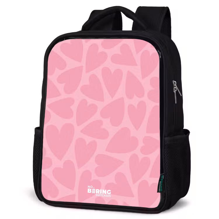 Kinderrugzak - Zwart - Roze hartjes patroon — 7
