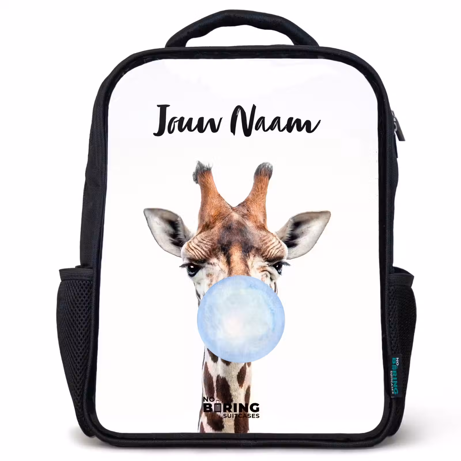 Kinderrugzak met naam - Zwart - Kauwende Kobus blauw — 1