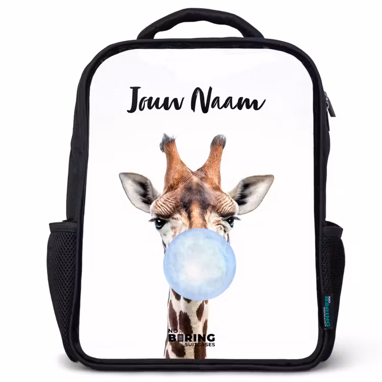 Kinderrugzak met naam - Zwart - Kauwende Kobus blauw — 1