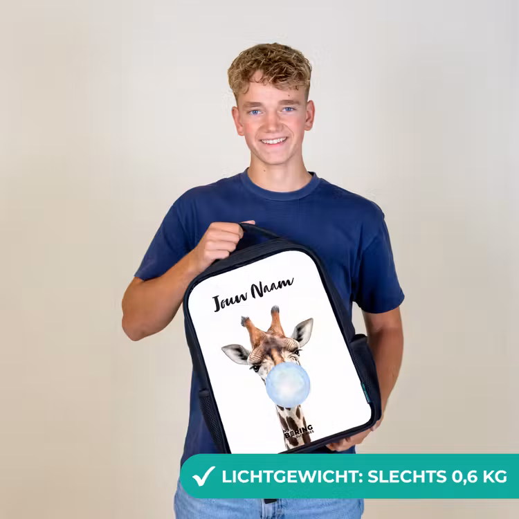 Kinderrugzak met naam - Zwart - Kauwende Kobus blauw — 3