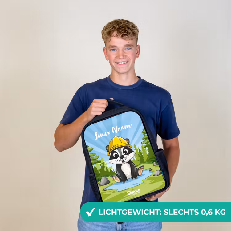 Kinderrugzak met naam - Zwart - Wally werkbeer — 3