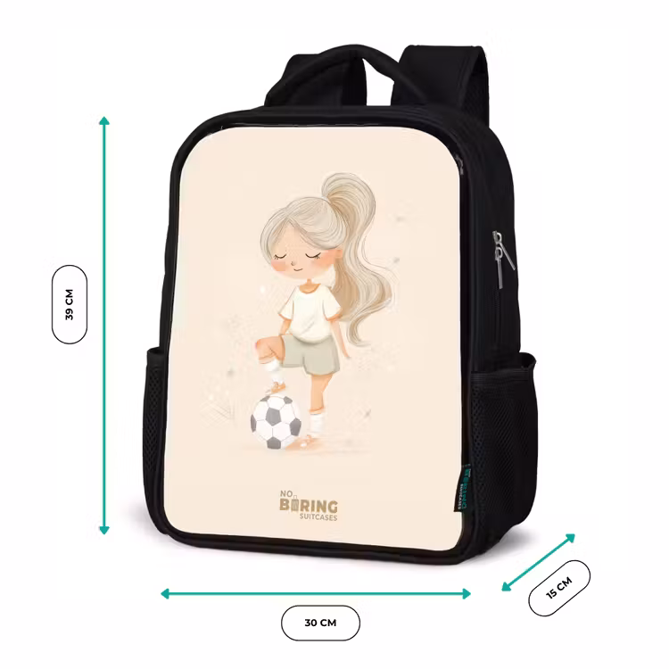 Kinderrugzak - Zwart - Meisje met een voetbal in beige kleuren — 5